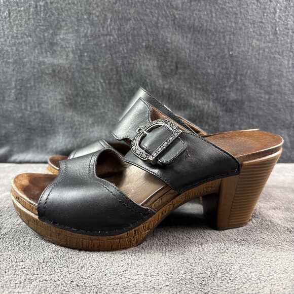 Dansko Women’s Black Slip On Sandals with Pewter Buckle Size 38 (7.5US) Heel - Picture 10 of 10